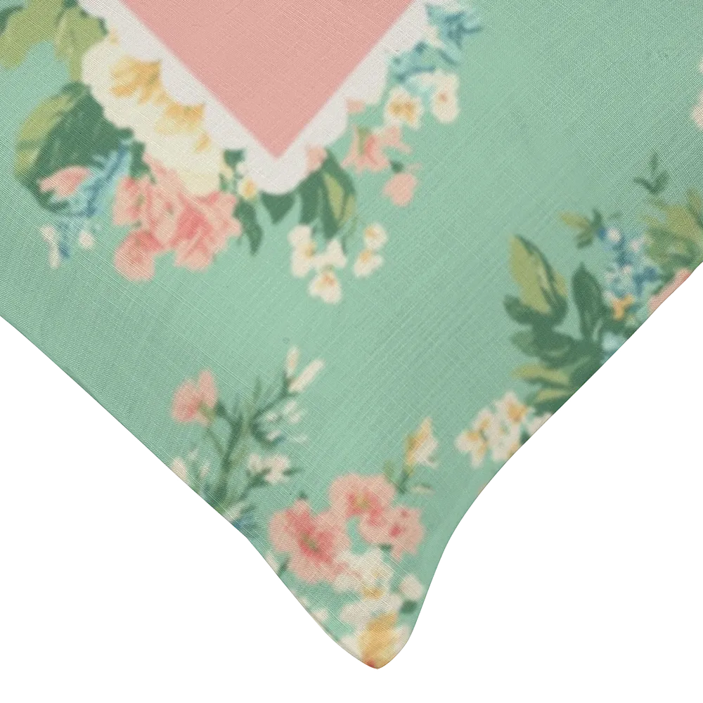 Florence - Aqua Floral Lumbar Pillow – Personalized Panel | Vintage Cottage Collection