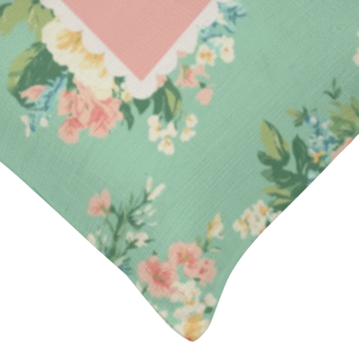 Florence - Aqua Floral Lumbar Pillow – Personalized Panel | Vintage Cottage Collection