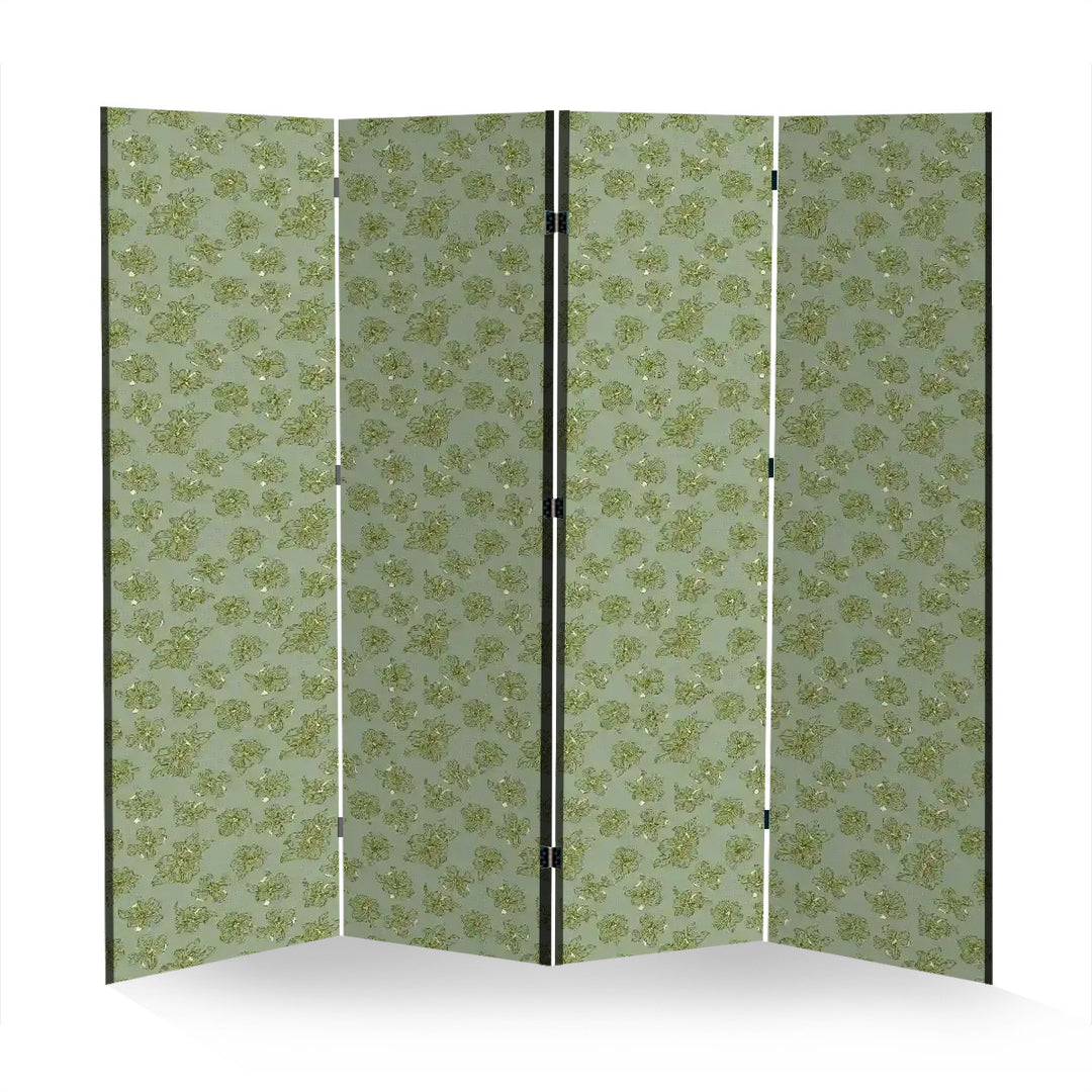 4 Panel Room Divider Folding Screen / Dogwood Blossoms - Sage