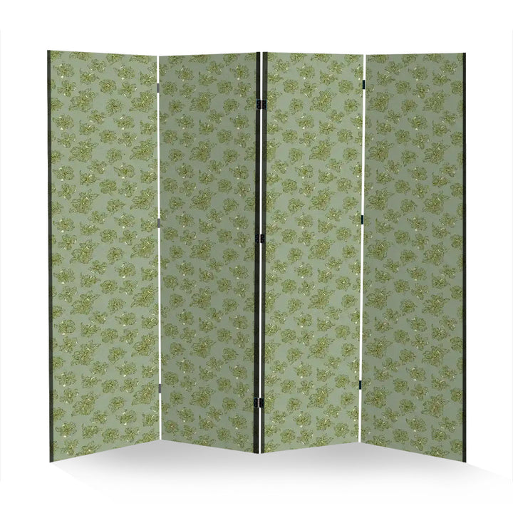 4 Panel Room Divider Folding Screen / Dogwood Blossoms - Sage