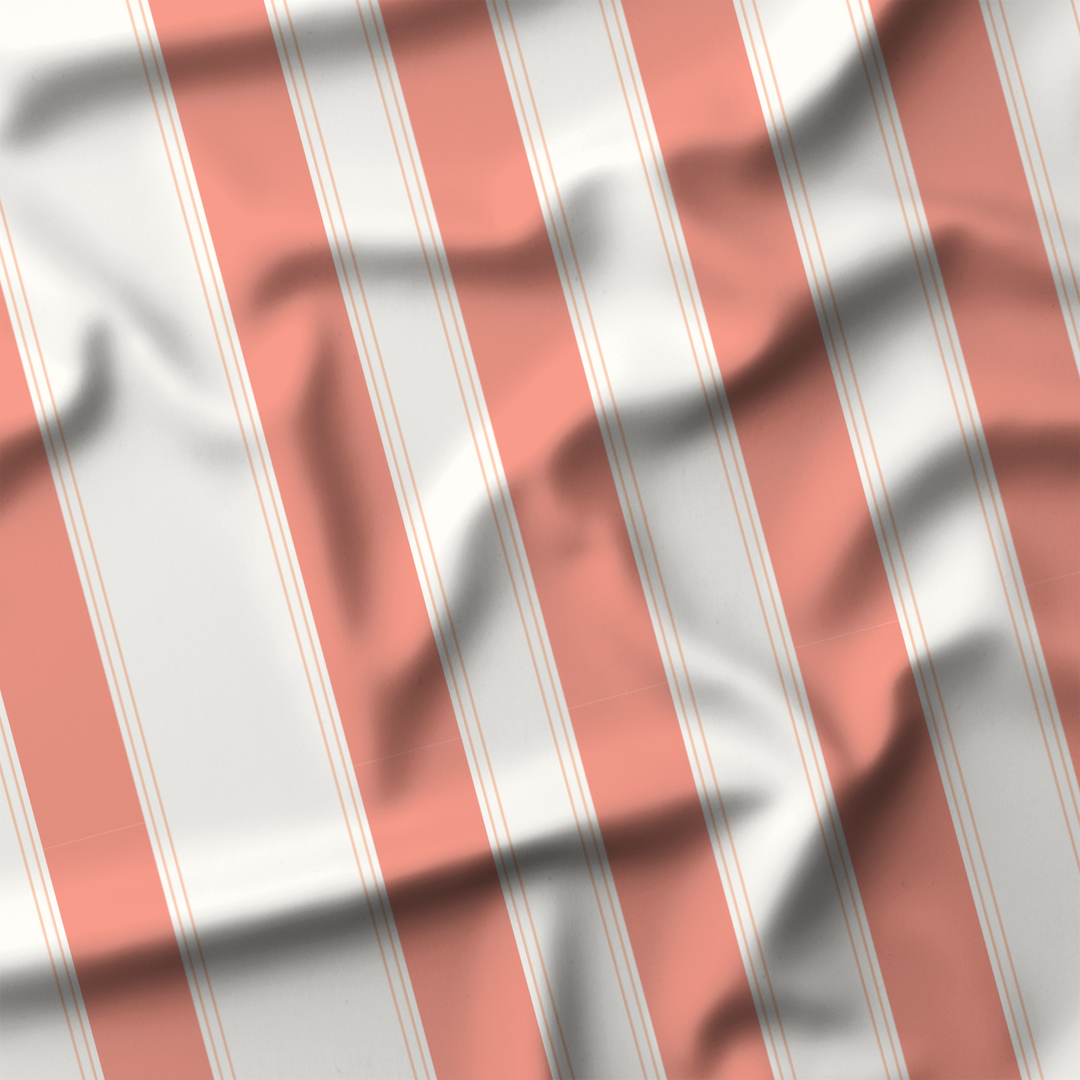Window Curtain Set - Cotton Blend (2 Panels) | French Stripe - Salmon  (Vintage Cottage Collection)
