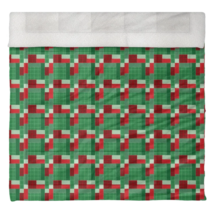 Luxury Flannel & Sherpa Comforter Set | Patchwork Squardular - Xmas
