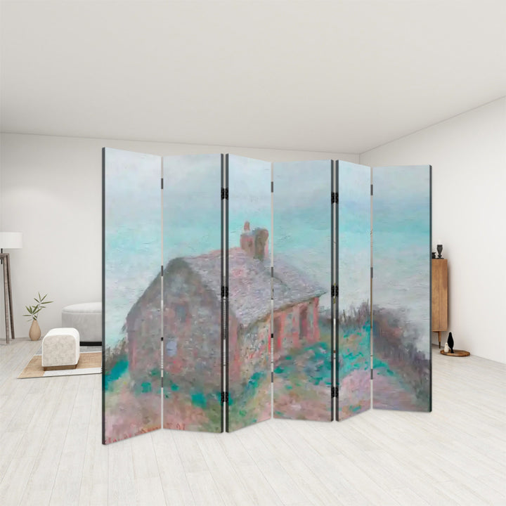 6 Panel Room Divider Folding Screen - Fine Art / Monet / The Customs House at Varengeville (1897)