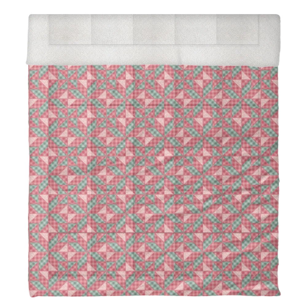 Luxury Flannel & Sherpa Comforter Set | Patchwork Star - Pink Plaid