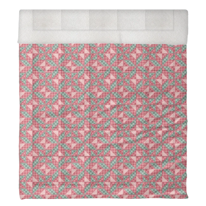 Luxury Flannel & Sherpa Comforter Set | Patchwork Star - Pink Plaid