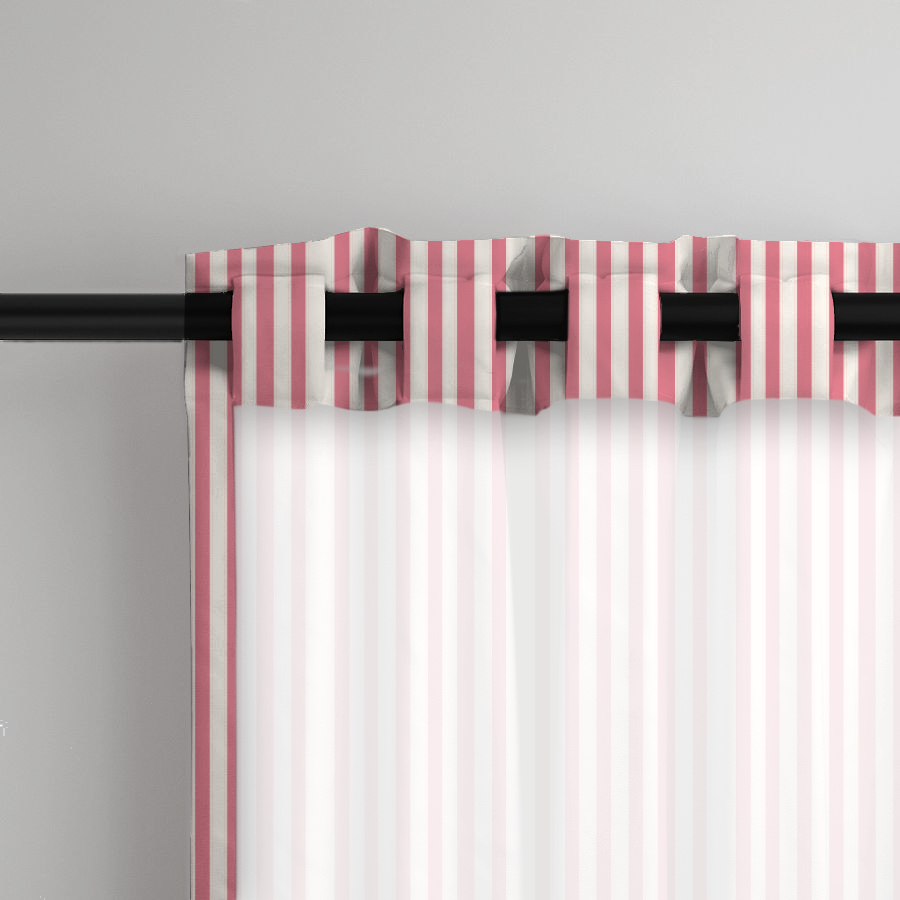 Window Curtain Set - Cotton Blend (2 Panels) | French Stripe - Peony  (Vintage Cottage Collection)