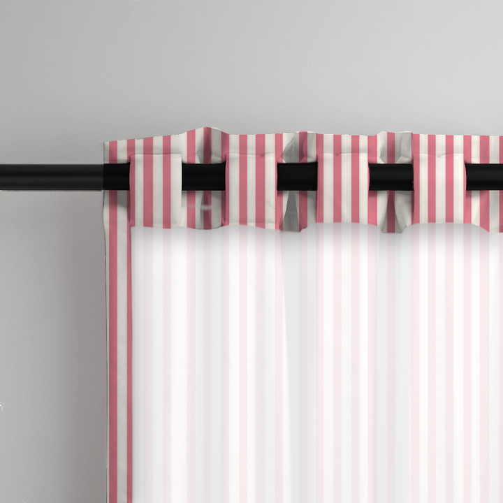 Window Curtain Set - Cotton Blend (2 Panels) | French Stripe - Peony  (Vintage Cottage Collection)