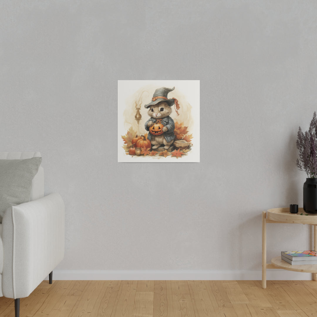 Square Matte Canvas / Fall & Halloween Art - Beatrix Potter Inspired Collection - Rabbit Holding a Pumpkin