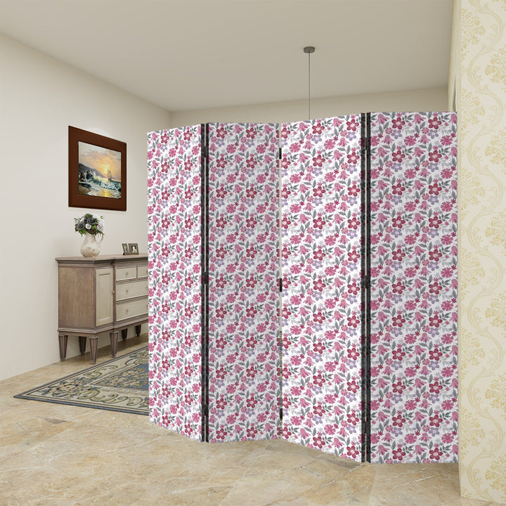 4 Panel Room Divider Folding Screen / Floral - Dragon Fruit