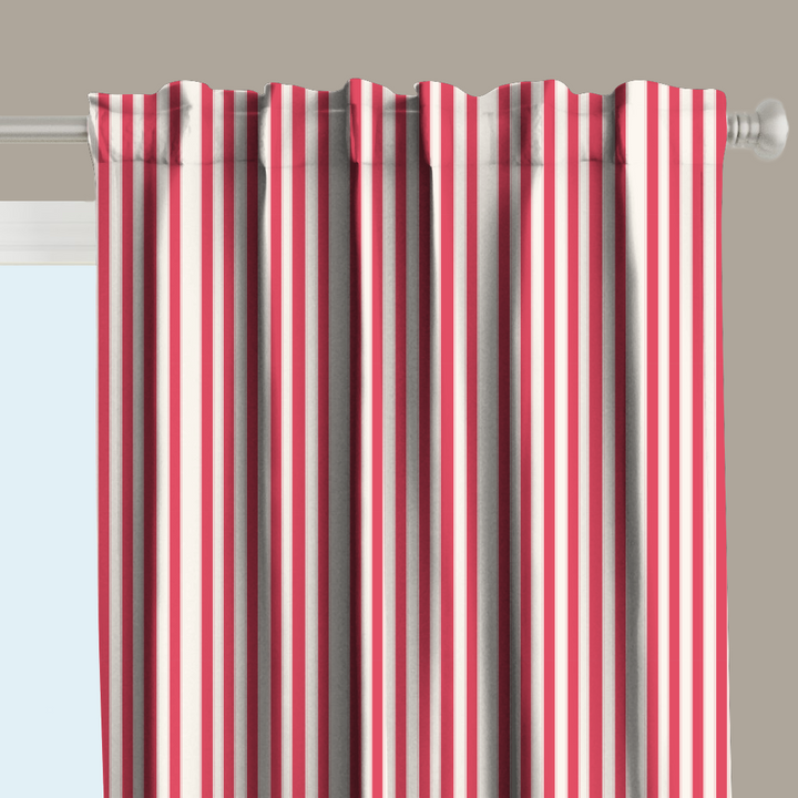 Window Curtain Set - Cotton Blend (2 Panels) | French Stripe - Rose  (Vintage Cottage Collection)