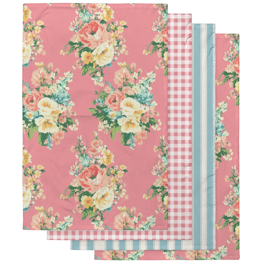 Florence – Peony Tea Towel Set (4) | Vintage Cottage Collection