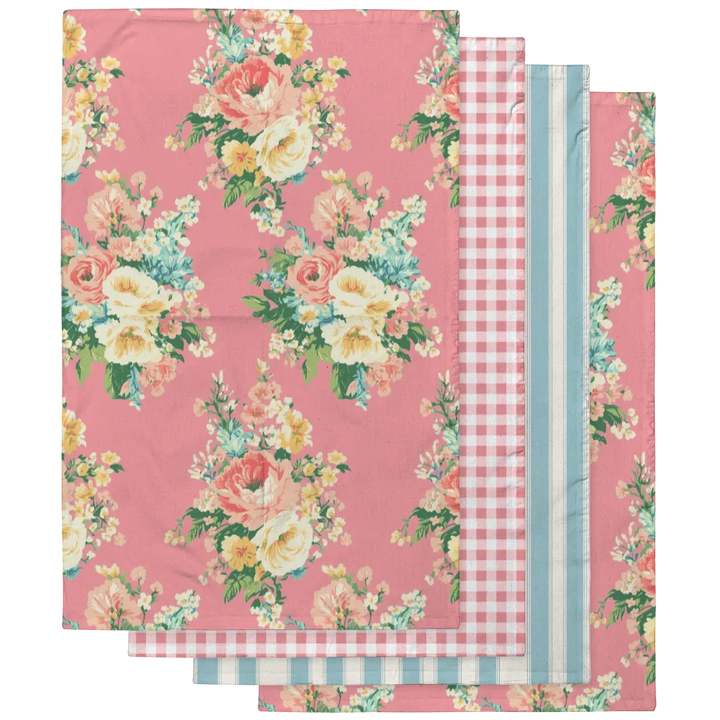 Florence – Peony Tea Towel Set (4) | Vintage Cottage Collection