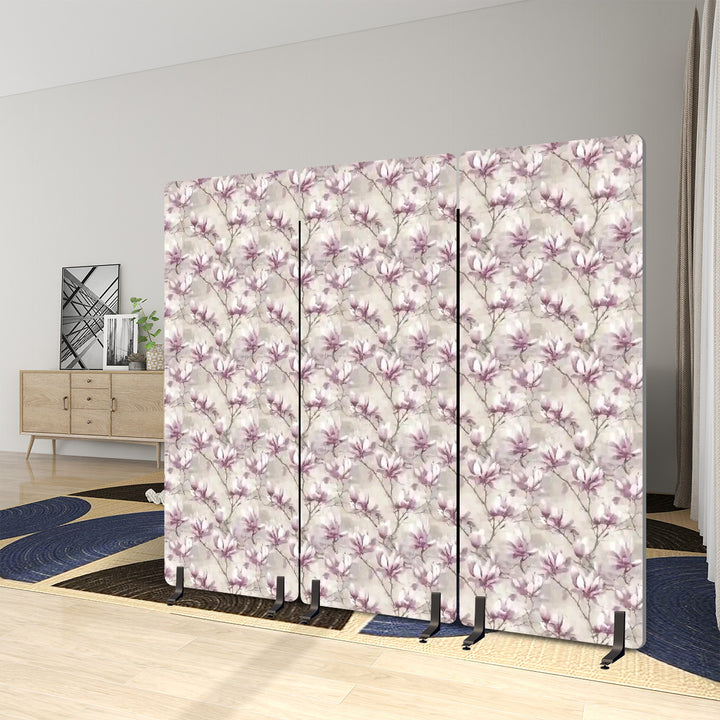 3 Panel Sound-Absorbing Room Divider / Magnolias - Lavender Orchid