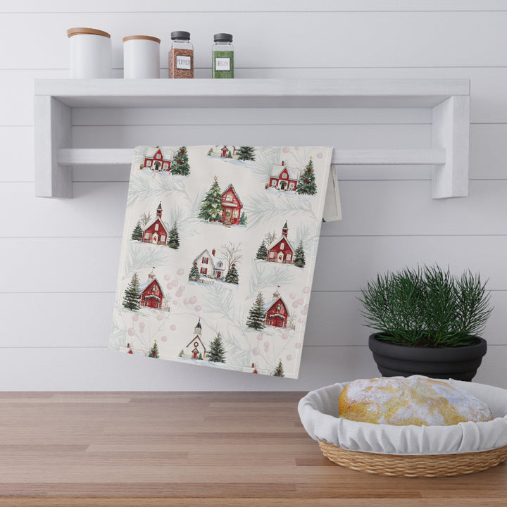 Cotton Twill Tea Towel / New England Christmas / Holiday Houses Collection