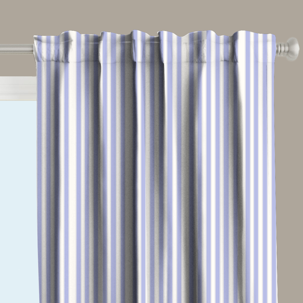 Window Curtain Set - Cotton Blend (2 Panels) | French Stripe - Periwinkle  (Vintage Cottage Collection)