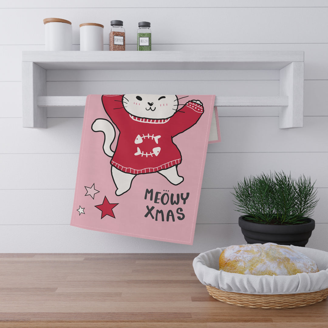 Cotton Twill Tea Towel / Merry Catmus Collection / Pink - 5 Design Choices