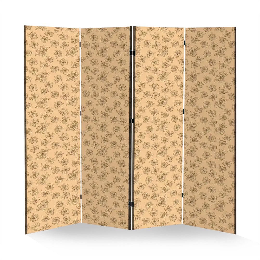 4 Panel Room Divider Folding Screen / Dogwood Blossoms - Peach