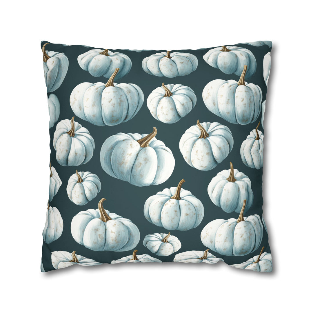 Microsuede Square Pillow Cover / White Pumpkins on Teal Blue