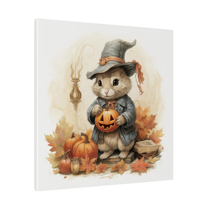 Square Matte Canvas / Fall & Halloween Art - Beatrix Potter Inspired Collection - Rabbit Holding a Pumpkin