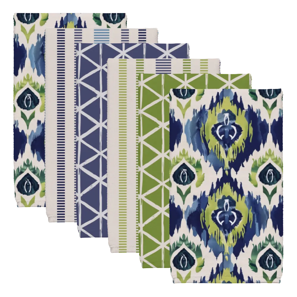 Ikat Fusion Tea Towel Set (6) – Peridot Blues