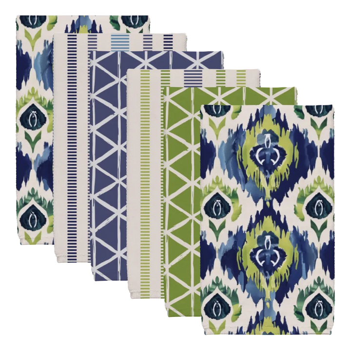 Ikat Fusion Tea Towel Set (6) – Peridot Blues