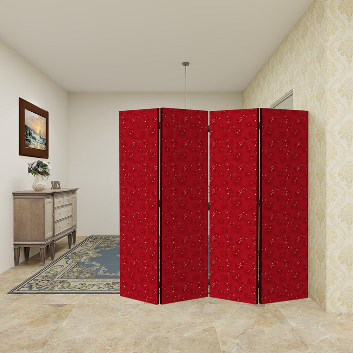 4 Panel Room Divider Folding Screen / Dogwood Blossoms - Red