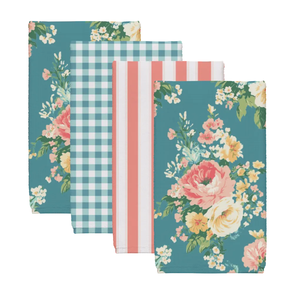 Florence – Blue Tea Towel Set (4) | Vintage Cottage Collection