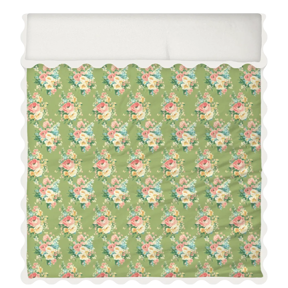 Vintage Cottage Collection Scalloped Duvet Cover Set - Florence (Lime)