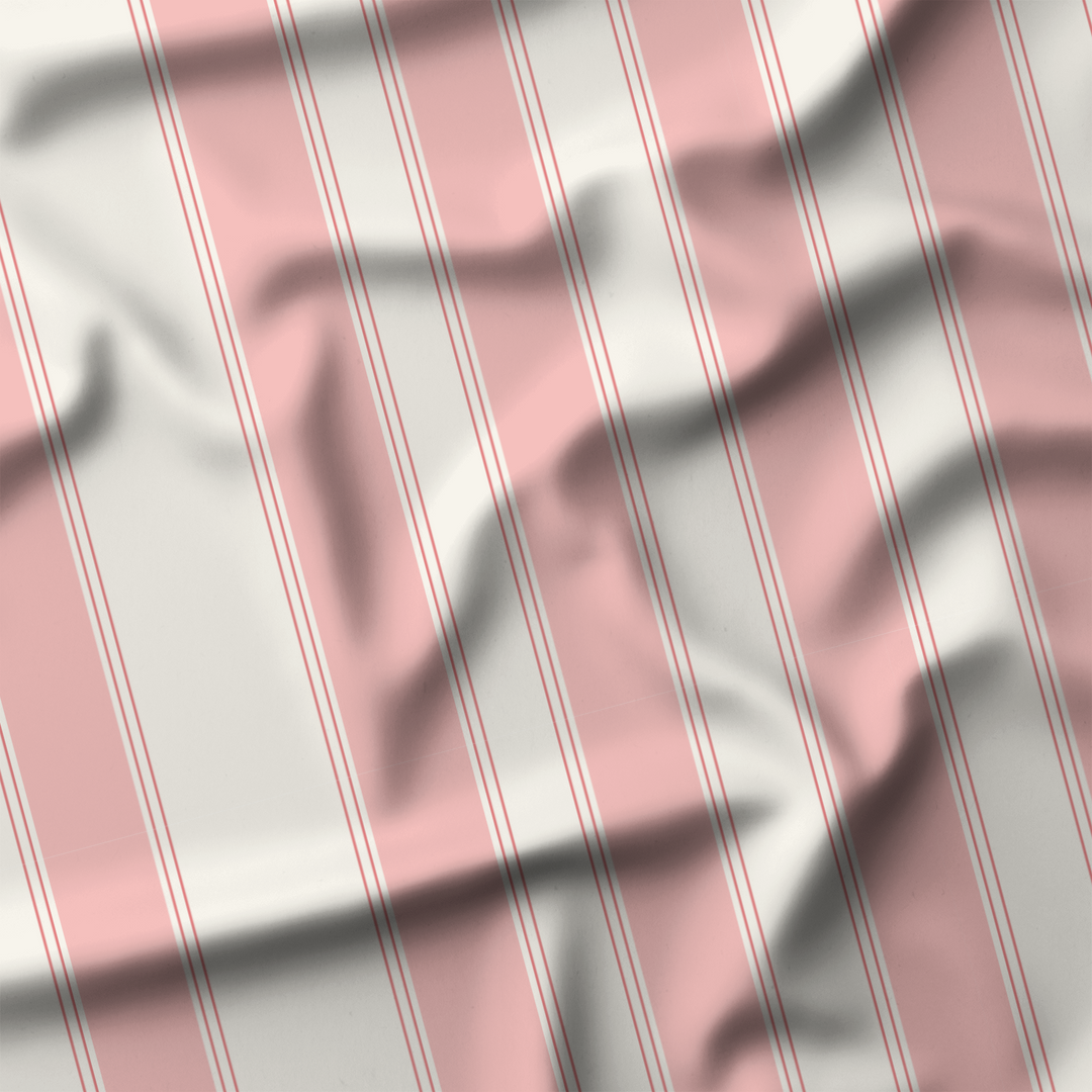 Window Curtain Set - Cotton Blend (2 Panels) | French Stripe - Bubblegum  (Vintage Cottage Collection)