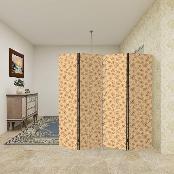 4 Panel Room Divider Folding Screen / Dogwood Blossoms - Peach