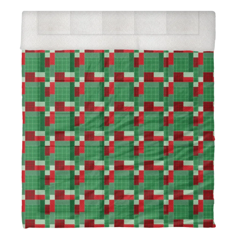 Luxury Flannel & Sherpa Comforter Set | Patchwork Squardular - Xmas