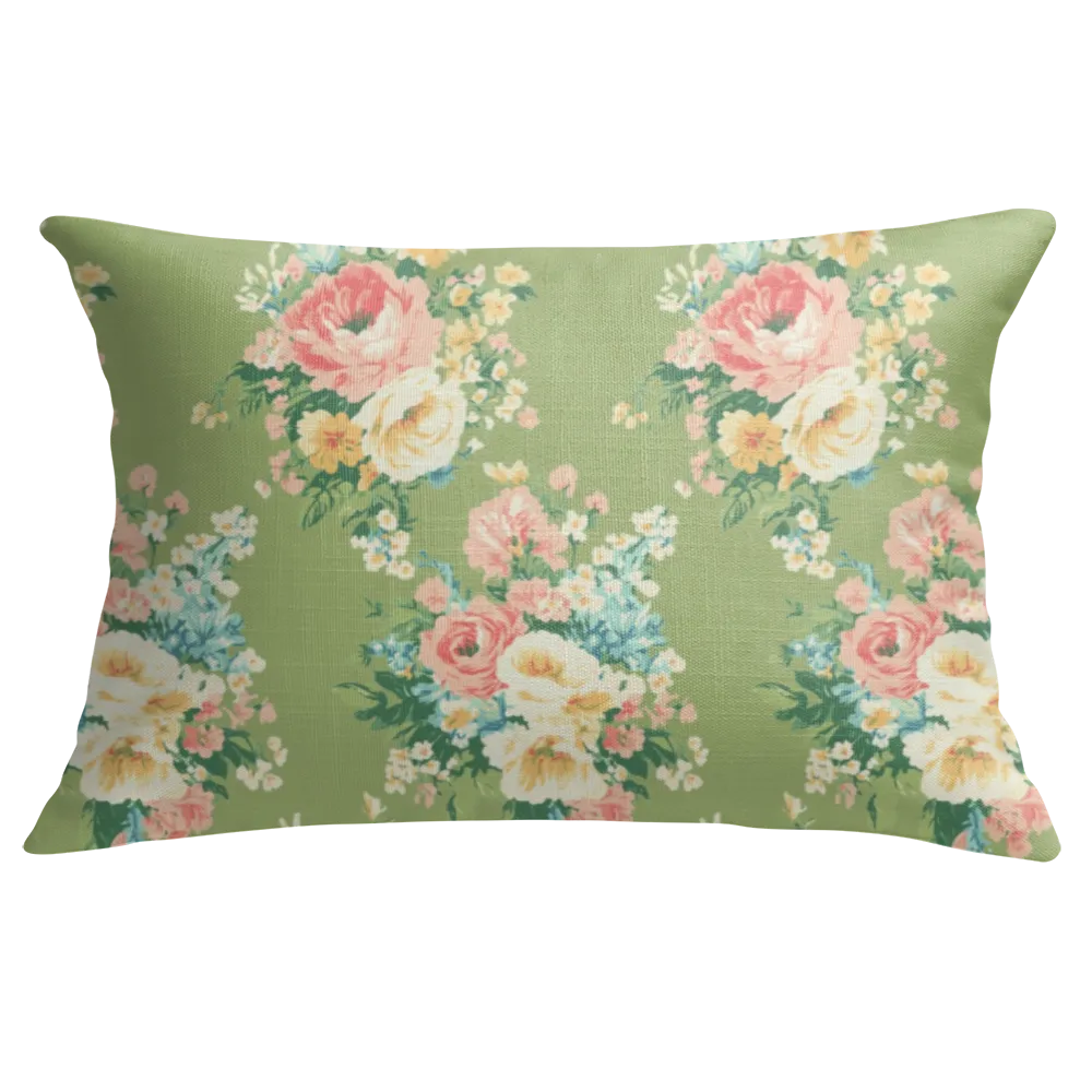 Florence - Lime Floral Lumbar Pillow – Personalized Panel | Vintage Cottage Collection