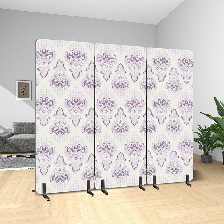 3 Panel Sound-Absorbing Room Divider / Diamond Ikat Damask