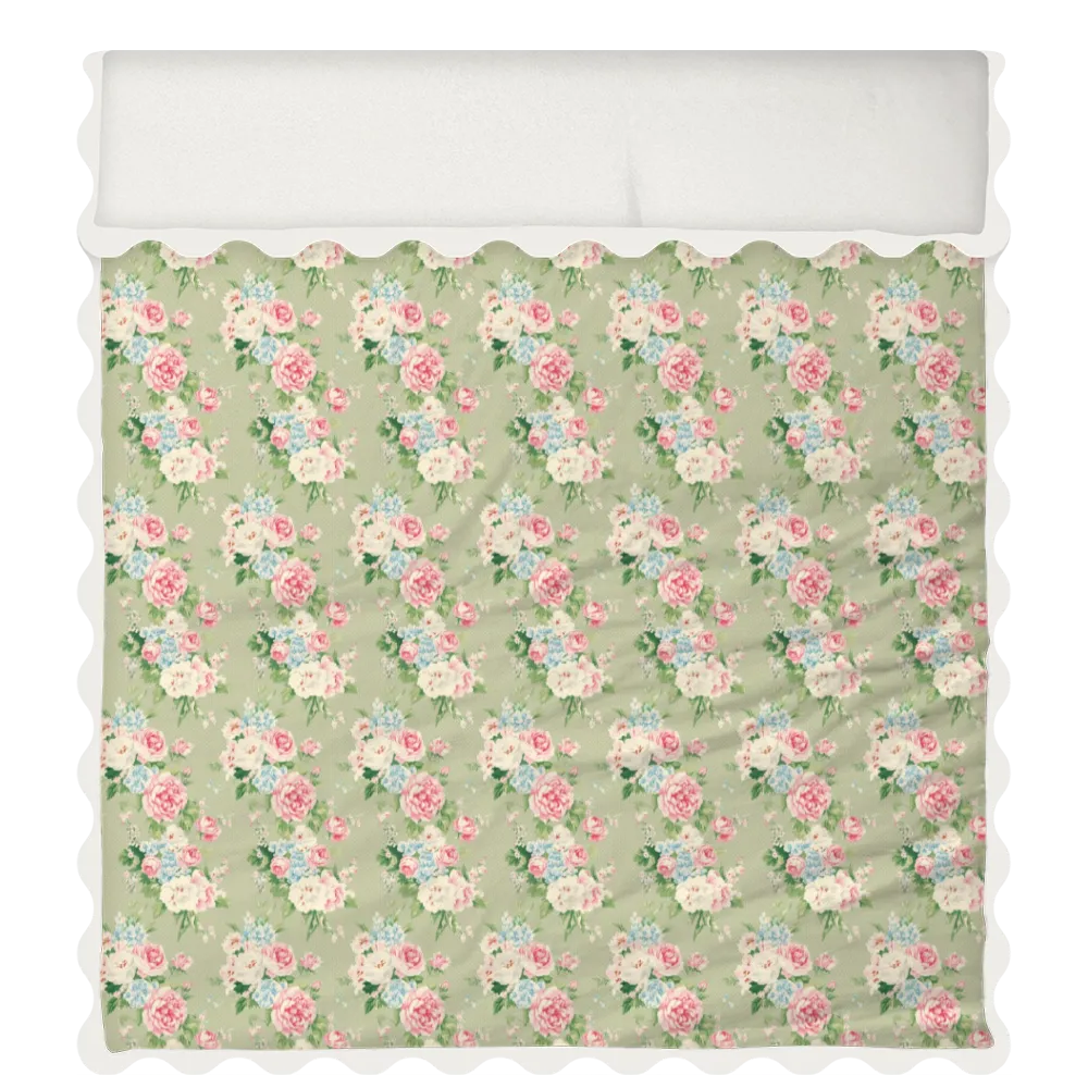 Vintage Cottage Collection Scalloped Duvet Cover Set - Emma (Khaki)