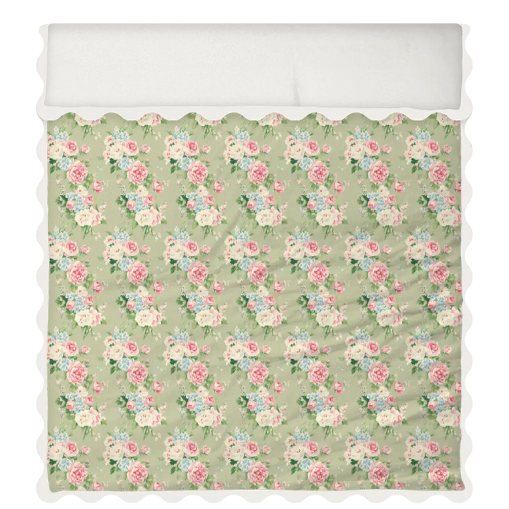 Vintage Cottage Collection Scalloped Duvet Cover Set - Emma (Khaki)