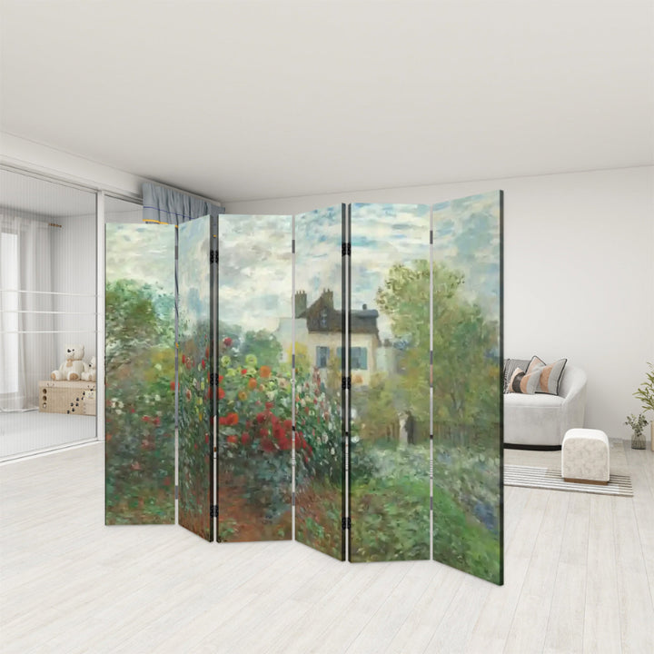 6 Panel Room Divider Folding Screen - Fine Art / Monet / The Artist's Garden in Argenteuil, A Corner of the Garden with Dahlias (1873)