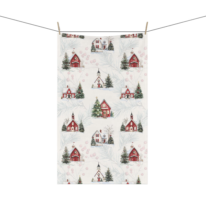 Cotton Twill Tea Towel / New England Christmas / Holiday Houses Collection