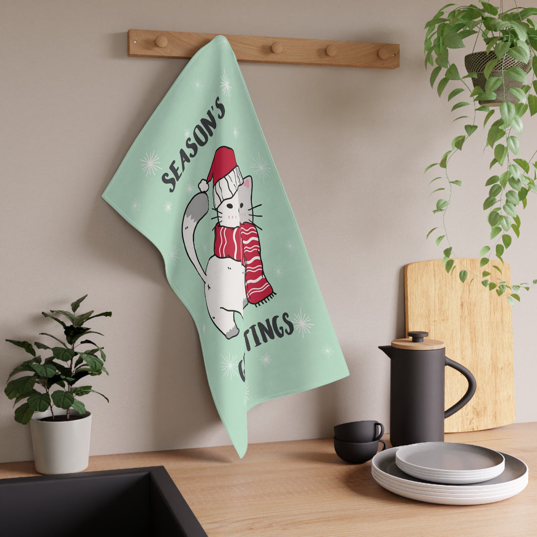 Cotton Twill Tea Towel / Merry Catmus Collection / Green - 4 Design Choices