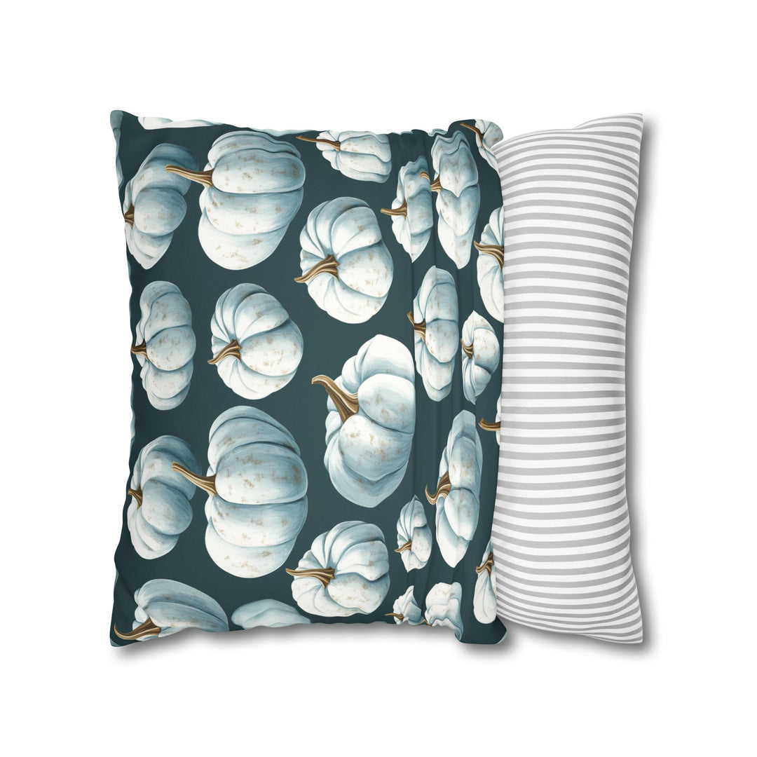 Microsuede Square Pillow Cover / White Pumpkins on Teal Blue