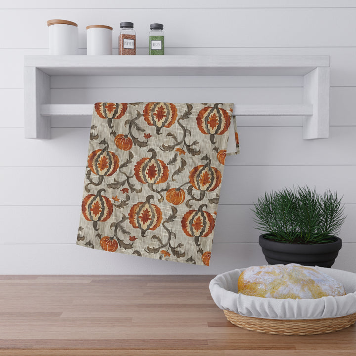 Cotton Twill Tea Towel / Fall Ikat - Squash on Linen