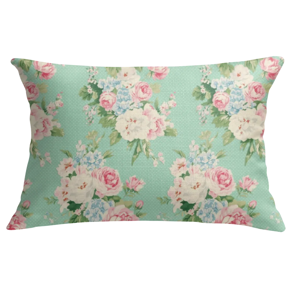 Emma - Seafoam Floral Lumbar Pillow – Personalized Panel | Vintage Cottage Collection
