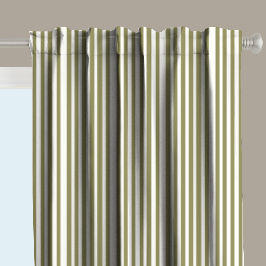 Window Curtain Set - Cotton Blend (2 Panels) | French Stripe - Artichoke  (Vintage Cottage Collection)