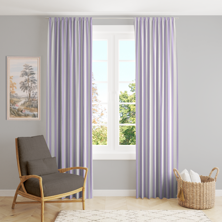 Window Curtain Set - Cotton Blend (2 Panels) | French Stripe - Heliotrope  (Vintage Cottage Collection)