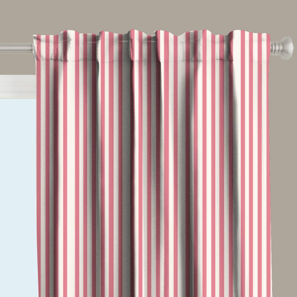 Window Curtain Set - Cotton Blend (2 Panels) | French Stripe - Peony  (Vintage Cottage Collection)