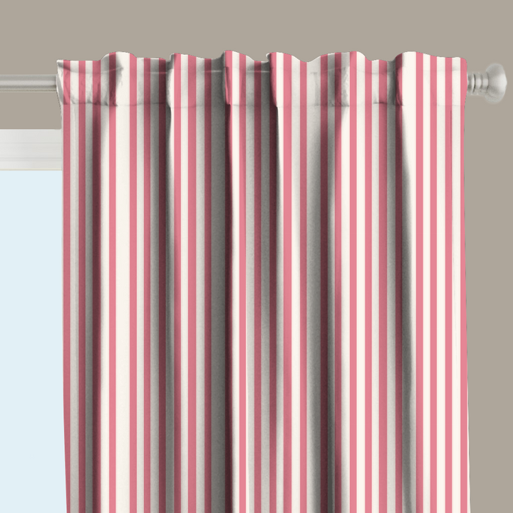 Window Curtain Set - Cotton Blend (2 Panels) | French Stripe - Peony  (Vintage Cottage Collection)