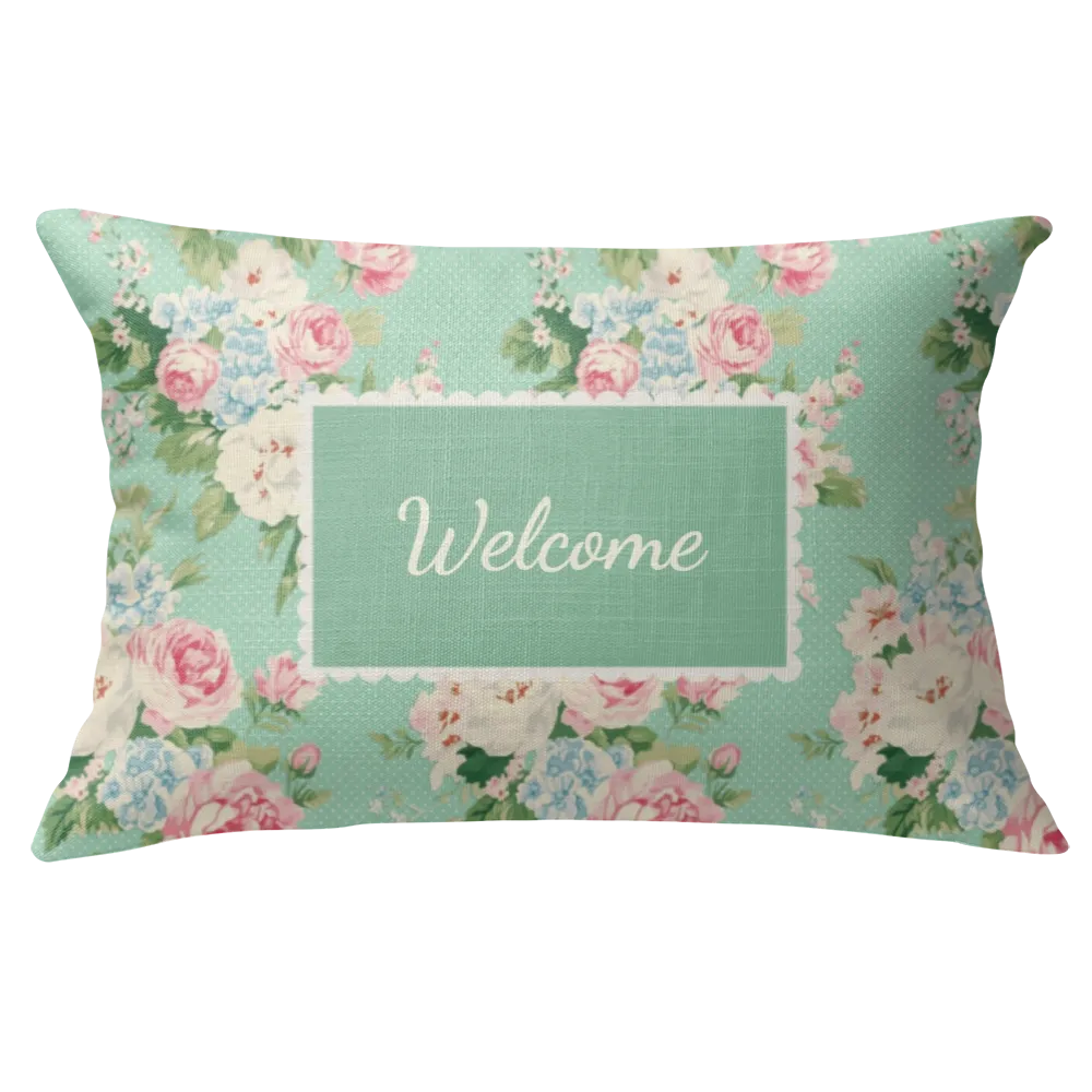Emma - Seafoam Floral Lumbar Pillow – Personalized Panel | Vintage Cottage Collection