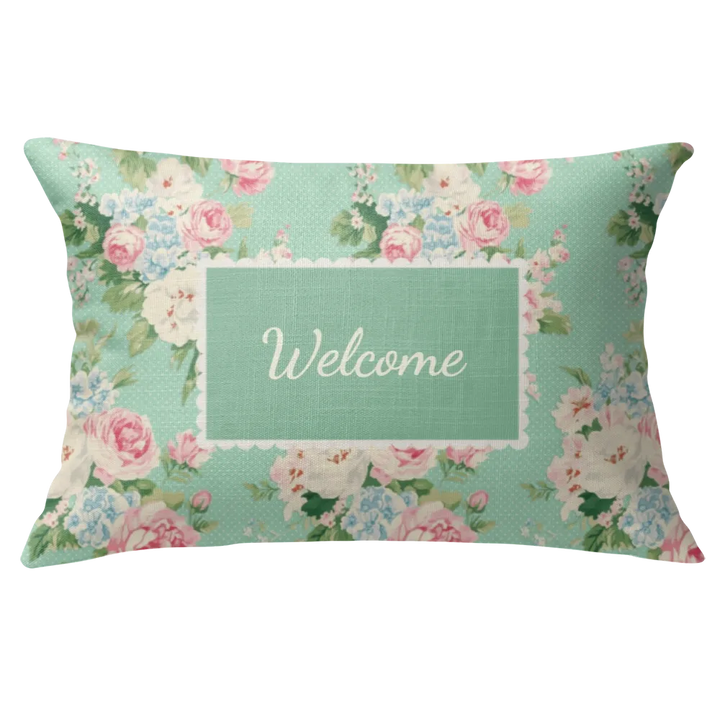 Emma - Seafoam Floral Lumbar Pillow – Personalized Panel | Vintage Cottage Collection