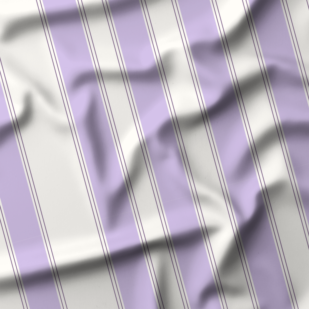 Window Curtain Set - Cotton Blend (2 Panels) | French Stripe - Heliotrope  (Vintage Cottage Collection)