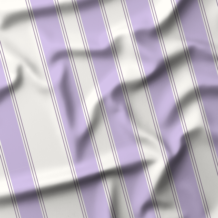 Window Curtain Set - Cotton Blend (2 Panels) | French Stripe - Heliotrope  (Vintage Cottage Collection)