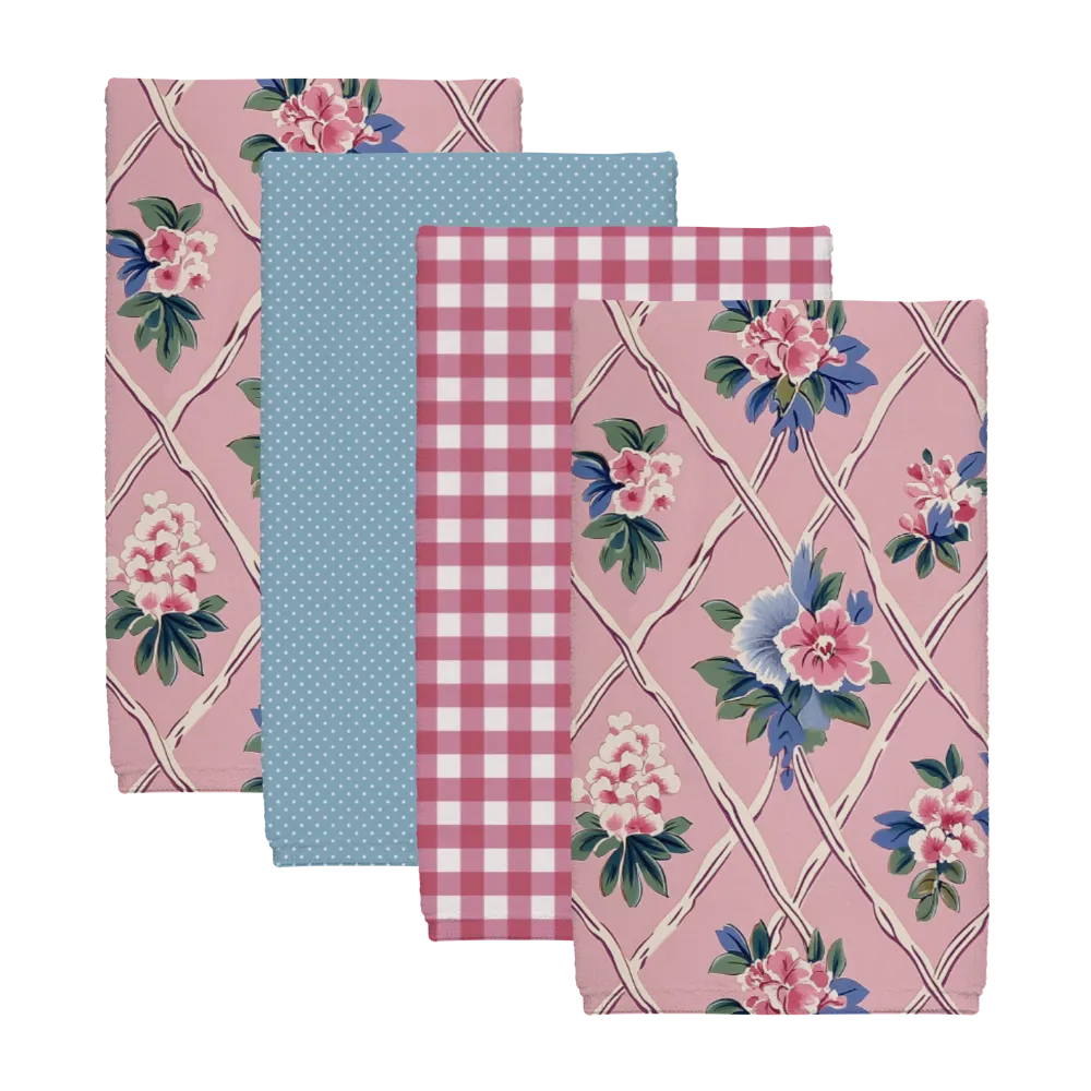 Mildred Tea Towel Set (4) | Vintage Cottage Collection